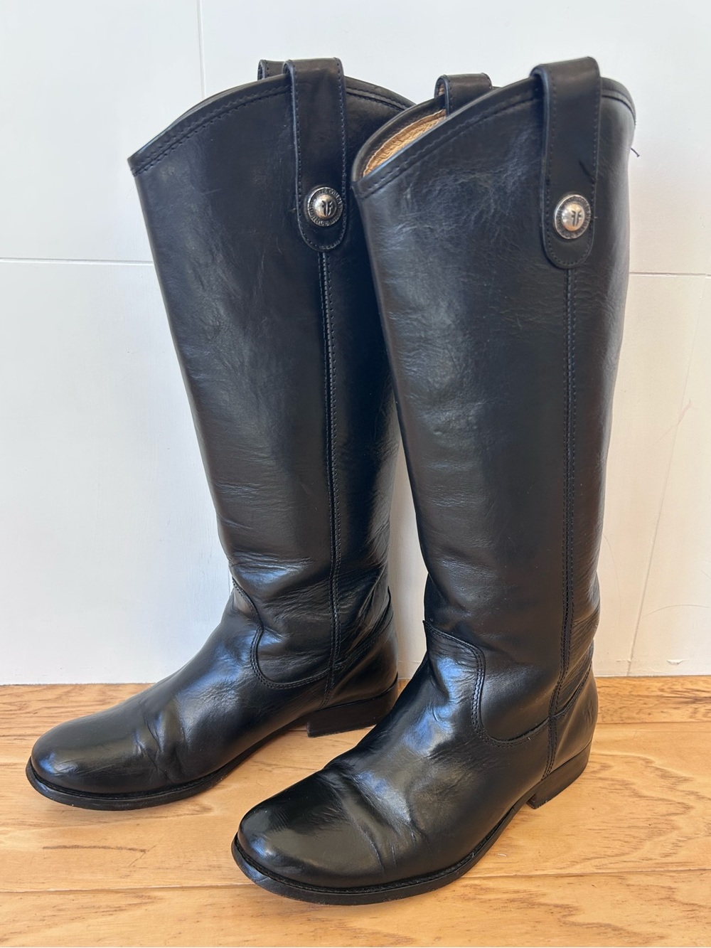 Frye Melissa Button Tall Riding Boot 6 1/2 Knee High Black Leather 77167